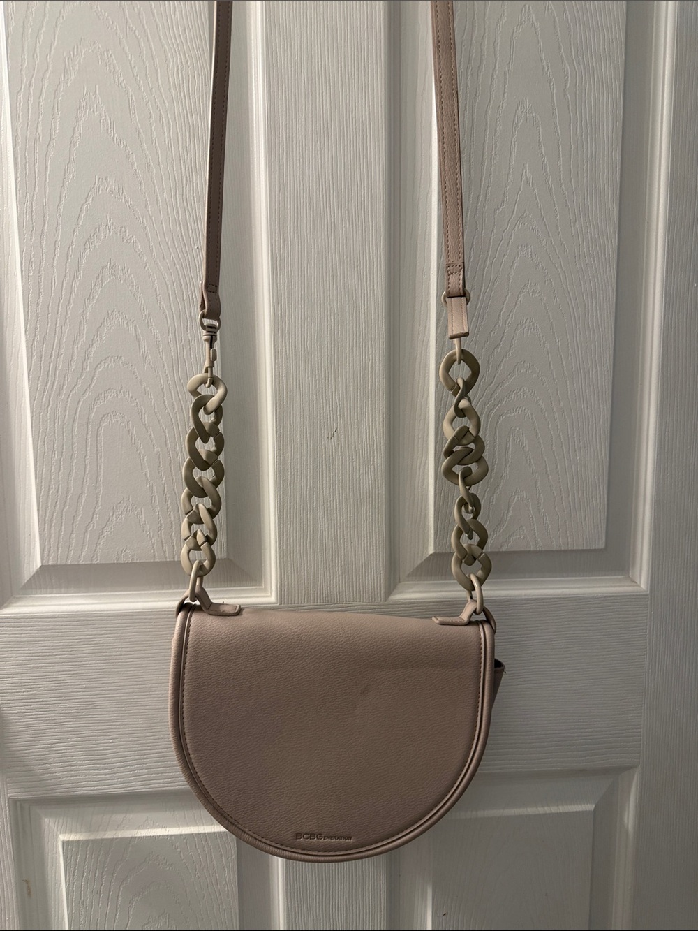 BCBGeneration Blush Pink Curved Saddle Crossbody Bag